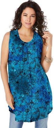 Roaman's Sleeveless Angelina Tunic in Deep Turquoise Tie Dye Floral at Nordstrom, Size 16