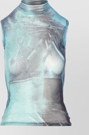 Jean Paul Gaultier sleeveless high neck mesh printed top