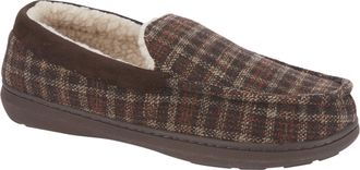 Jo & Joe Mens Moccasin Slippers, Herringbone Check Tweed, Fleece and Faux Fur Lined, Slip-On (Brown Check, UK Footwear Size System, Adult, Men, Numeric, Medium