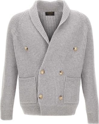 Gran Sasso Truien & Vesten, Heren, Grijs, 2Xl, Wol, Dubbelrijige vest met sjaalkraag