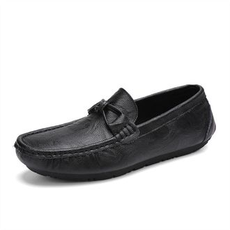 Generic Loafers for Men Round Toe Stitching Details PU Bow Flexible Anti-Slip Flat Heel Party Fashion Slip-on(8.5 UK) Black