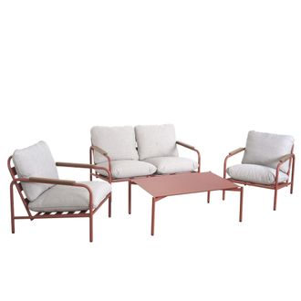 Hhg [nunca Usado] Juego De Jard&iacute;n De Aluminio Hhg-594, Banco Sill&oacute;n Sof&aacute; De 2 Plazas Para Exterior, Olefina (205 G/m&sup2;), Tapizado Terracota Beige