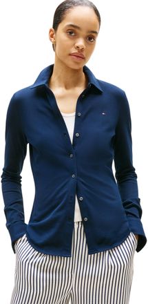 Tommy Hilfiger Womens 1985 Slim Shirt with Pointed Collar, Blue (Dark Night Navy), L