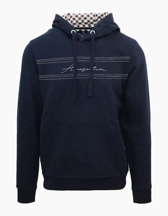 Aquascutum Mens Hooded Neck Signature Print Sweatshirt - Navy - Size: 2X large
