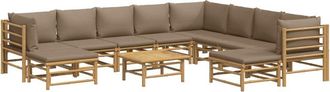 vidaXL Set De Muebles De Jard&iacute;n 11 Piezas Bamb&uacute; Y Cojines Gris Taup&eacute; Vidaxl