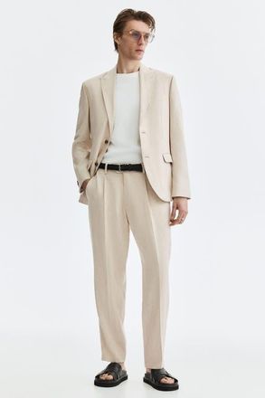 H&M Regular Fit Tailored Linen-blend Trousers in Beige at Nordstrom, Size 36
