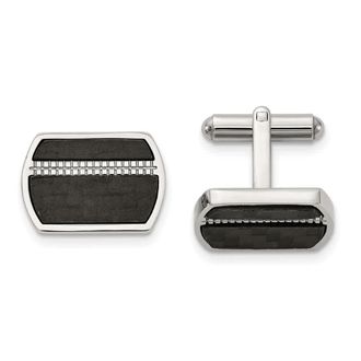 Diamond2Deal Stainless Steel Polished Black Carbon Fiber Inlay Cufflinks