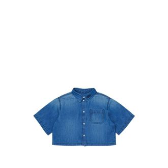 Diesel Denim Shirts, female, Blue, Size: 3XL Cropped Denim Shirt