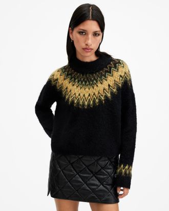 AllSaints Clyde Fair Isle Funnel Neck Jumper