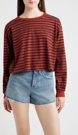 Daydreamer Meet n Greet Striped Long Sleeve Cropped T-Shirt in Canyon Stripe at Nordstrom, Size X-Large