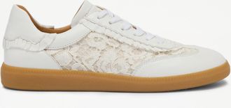 Russell & Bromley NORDIC LACE Womens White Leather Ruffle Detail Lace Up Trainer