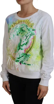 Versace Jeans Couture Womens White Graphic Print Long Sleeves Sweater Cotton Clothing