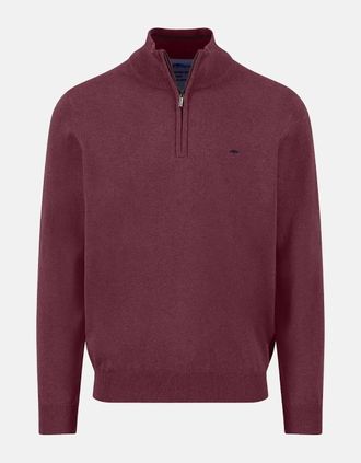 Fynch-Hatton Mens Fine Knit Cotton 1/4 Zip Deep Merlot - Red - Size: 42