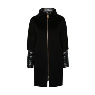 Herno Parkas, female, Black, L, Black Wool Layered Coat