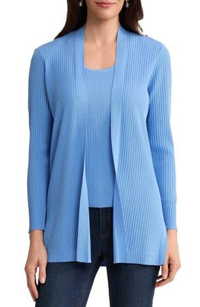 Jones New York Sutton Open Front Rib Knit Cardigan in Blue Horizon at Nordstrom, Size X-Large