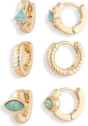 Nordstrom Rack Set of 3 Opaline Crystal Huggie Hoop Earrings in Green- Gold at Nordstrom Rack