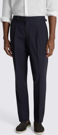 Moss Navy Cotton Pleated Trousers
