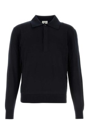 Saint Laurent Dark Blue Solid Shirt Collar Polo