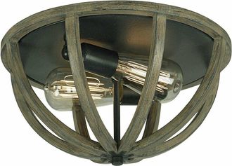 Loops 2 Bulb Flush Light Low Ceiling Weather Oak Wood Antique Forged Iron LED E27 60W