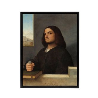 Artery8 Giorgione Portrait of a Venetian Gentleman Framed Canvas Art Print in Grey | Size: W24 x H32
