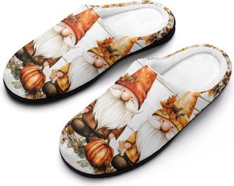 Generic Cute Gnomes Pumpkins Mens Slippers Memory Foam Winter Warm Sandals Slip On House Shoes Size 7-14