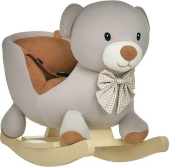 HOMCOM Homcom - Caballito Balanc&iacute;n Para Beb&eacute; De 18-36 Meses Caballo Balanc&iacute;n De Peluche Suave Con Forma De Oso Con Sonido Manillar Y Reposapi&eacute;s 60x33x50 Cm