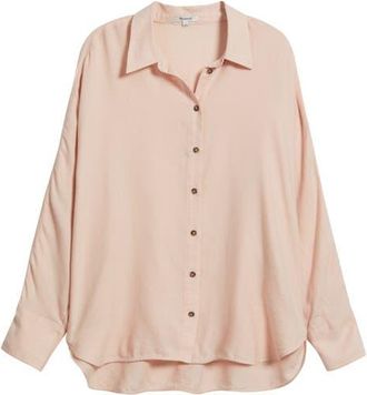 Madewell Heathered Flannel Dolman Button-Up Shirt in Pink Heather at Nordstrom, Size Small