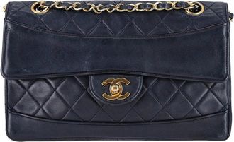 Chanel Blue Leather Double Paris Flap Bag (Authentic Pre-Loved)