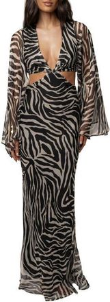 JLUXLABEL Zebra Instincts Print Maxi Dress in Black at Nordstrom, Size Medium