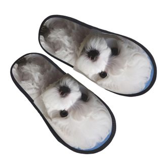 Generic Cotton Slippers Bichon Frise Dog Breathable Fuzzy Slippers Lightweight Anti-Slide Slipper For Travel Spa Bedroom L