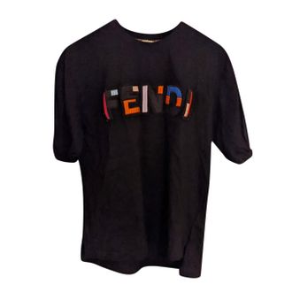 Fendi Black Multicolour Embroidered Logo T-Shirt Size L