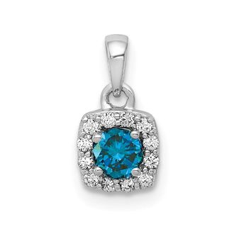 Diamond2Deal 14k White Gold 1/3 carat Blue and White Diamond Square Halo Pendant