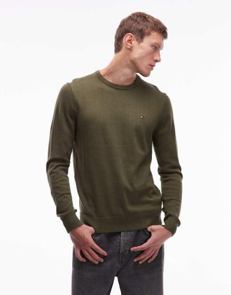 Tommy Hilfiger Essential - Maglione verde militare in cotone
