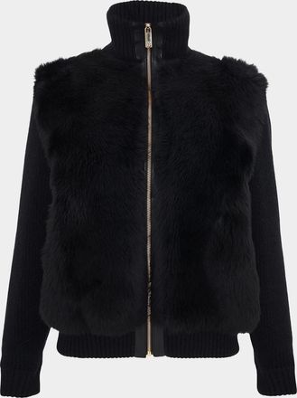 Gorski Shearling-Front Mixed Media Jacket
