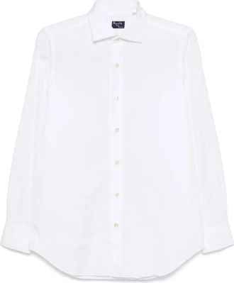 Finamore Witte Knoopshirt Gemaakt in Itali&euml; - Heren - Zakelijke Overhemden - Wit - L - Katoen - Overhemden