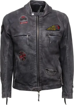 The Jack Leathers Grijze leren jas Moreno+Patch Enzym - Heren - Leren en Su&egrave;de Jassen - Grijs - M - Jassen
