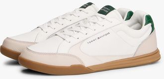 Tommy Hilfiger Mens Leather Low-Top Cupsole Sneaker - Ivory Petal/Street Green - US 11.5 / EU 45