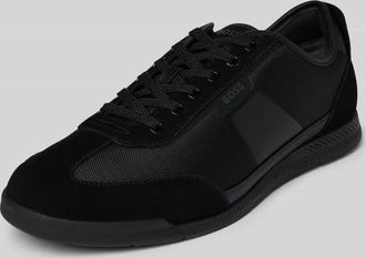 HUGO BOSS Low Top Sneaker mit Velours-Optik-Applikationen Modell NITAN in Black, Größe 40