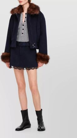 Self Portrait wool-blend faux fur trim bomber jacket