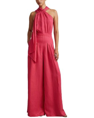 Reiss Selena Halter Linen-Blend Jumpsuit