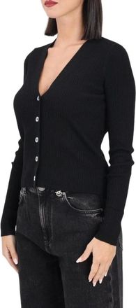 Pinko Pinko, Truien & Vesten, Dames, Zwart, XL, Wol, Ribgebreide V-hals Cardigan