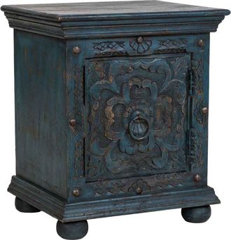 Wanderlust Deco Mesita de noche de madera artesanal azul 50x40x59h cm