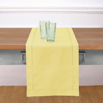 Solino Home Cotton Linen Hemstitch Table Runner for Dining Table, Holiday and Everyday Table Decor in Yellow at Nordstrom, Size Xx-Small