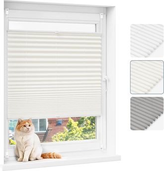 Woltu Woltu Estor Plisado Sin Taladrar, Estor Para Ventana Interior Con Montaje De Pinza, 100x130 Cm, Beige