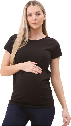 Generic Pack of 2, Womens Round Neck Ladies Maternity Plain Top Pregnancy T-Shirt Short Sleeve Black Idle T-Shirt for Pregnant Womens(Black- Medium (UK-12))