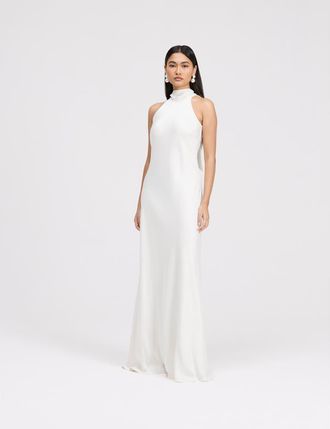 Ghost London Angelica High Neck Satin Maxi Dress in Ivory at Nordstrom, Size 14
