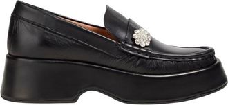 Ganni Black Crystal Embellished Chunky Loafers Size 39