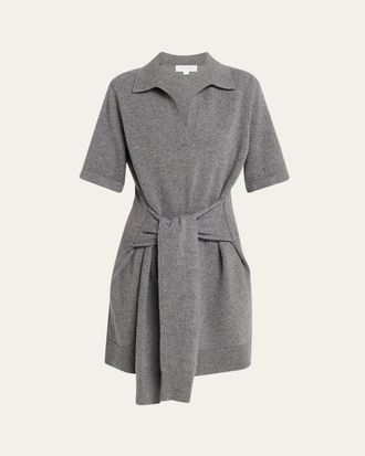 Michael Kors Tie-Waist Cashmere Polo Sweater Mini Dress