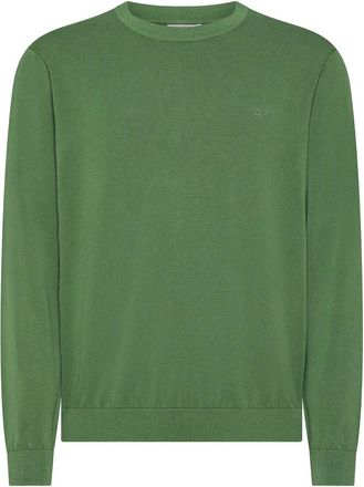 Sun 68 Groene trui met lange mouwen - Heren - Ronde hals truien - Groen - 2XL - Katoen - Truien & Vesten