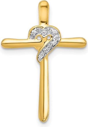 Diamond2Deal 10k Yellow Gold.02ct. Diamond Heart Cross Chain Slide Pendant